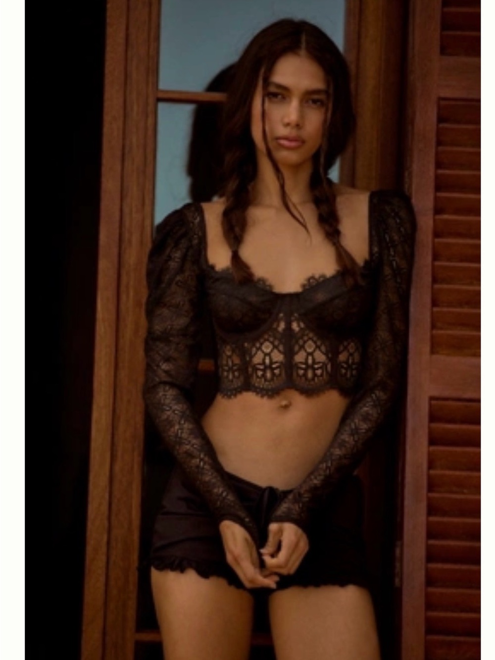Anthropologie Black Long-Sleeve Lace Bralette